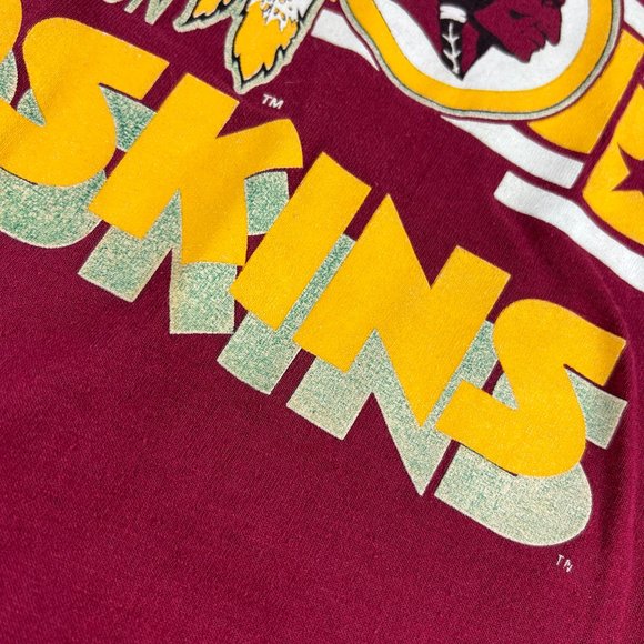VTG 90s Trench Washington Redskins Shirt Fits Small Red Single Stitch Tag Large - Picture 7 of 15